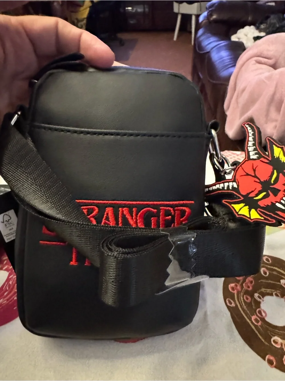 Primark Black Stranger Things Crossbody Bag with Red Logo